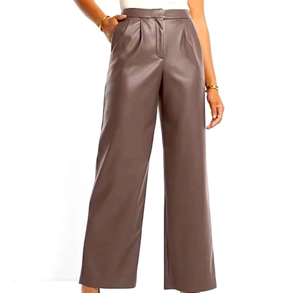 Chocolate Brown Leather Trousers High Rise Wide Leg Express Pants Faux Leather - Picture 1 of 12